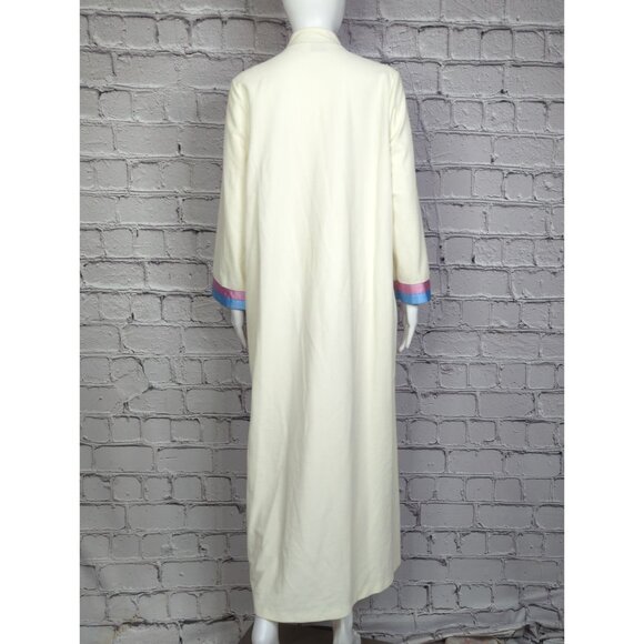 Vintage Vanity Fair Petites Womens Large 14 16 Ivory Housecoat Dress Floral Trim - Picture 8 of 11